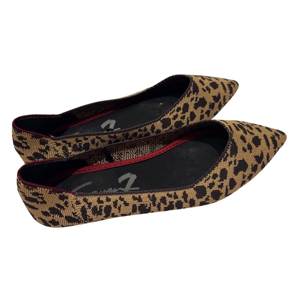 Seven7 Womens Leopard Print Knit Pointed‎ Toe Flats Tan Black Burgundy Trim